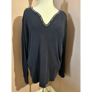 Lauren Jeans Co V Neck Sweater Womens Size 2X Cotton Long Sleeve Navy